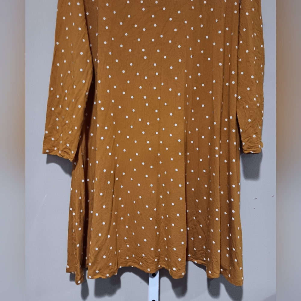 Old Navy (Size XL) Mustard Yellow & White Polka Dot Long Sleeve Shirt Dress - Picture 3 of 12